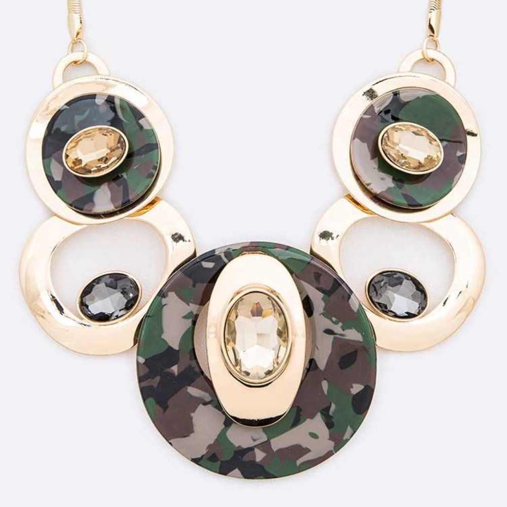 Camo and Gold Statement Necklace Set